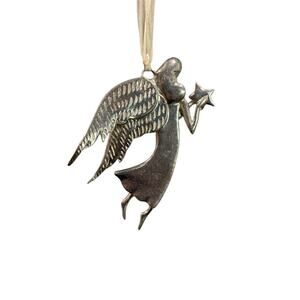 Silvertone Ornament Angel Metal 4.5" "Stars . . .Where are Loved Ones"